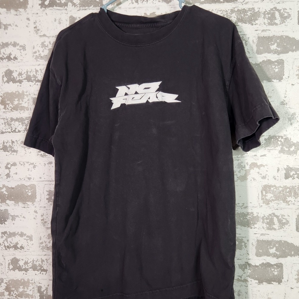 No Fear T-Shirt Men Medium Black Heavyweight Boxy Fit Graphic Tee Streetwear 90s